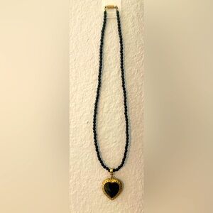 1928 Vintage Black And Gold Heart Necklace